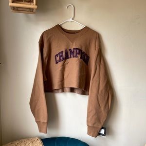 Brown Champion Cropped Hoodie
